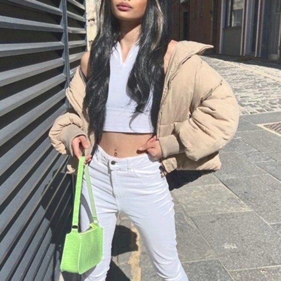 Contemporary Puffer Coat - light tan khaki - Picture 2 of 6